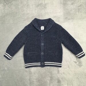 Baby Gap Shawl Collar Cardigan Navy Blue Varsity Stripe Knit Sweater 6-12 Months